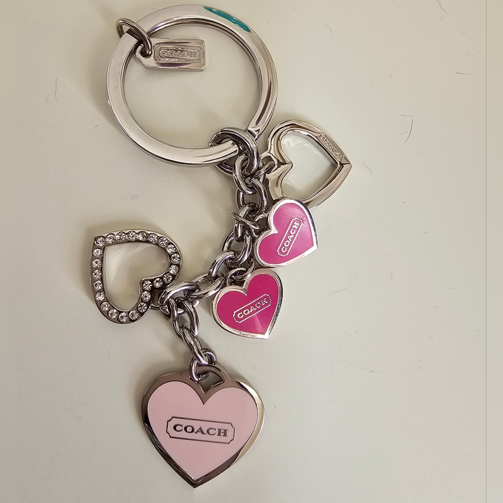 Coach Pink and Silver Heart Charm Keychain